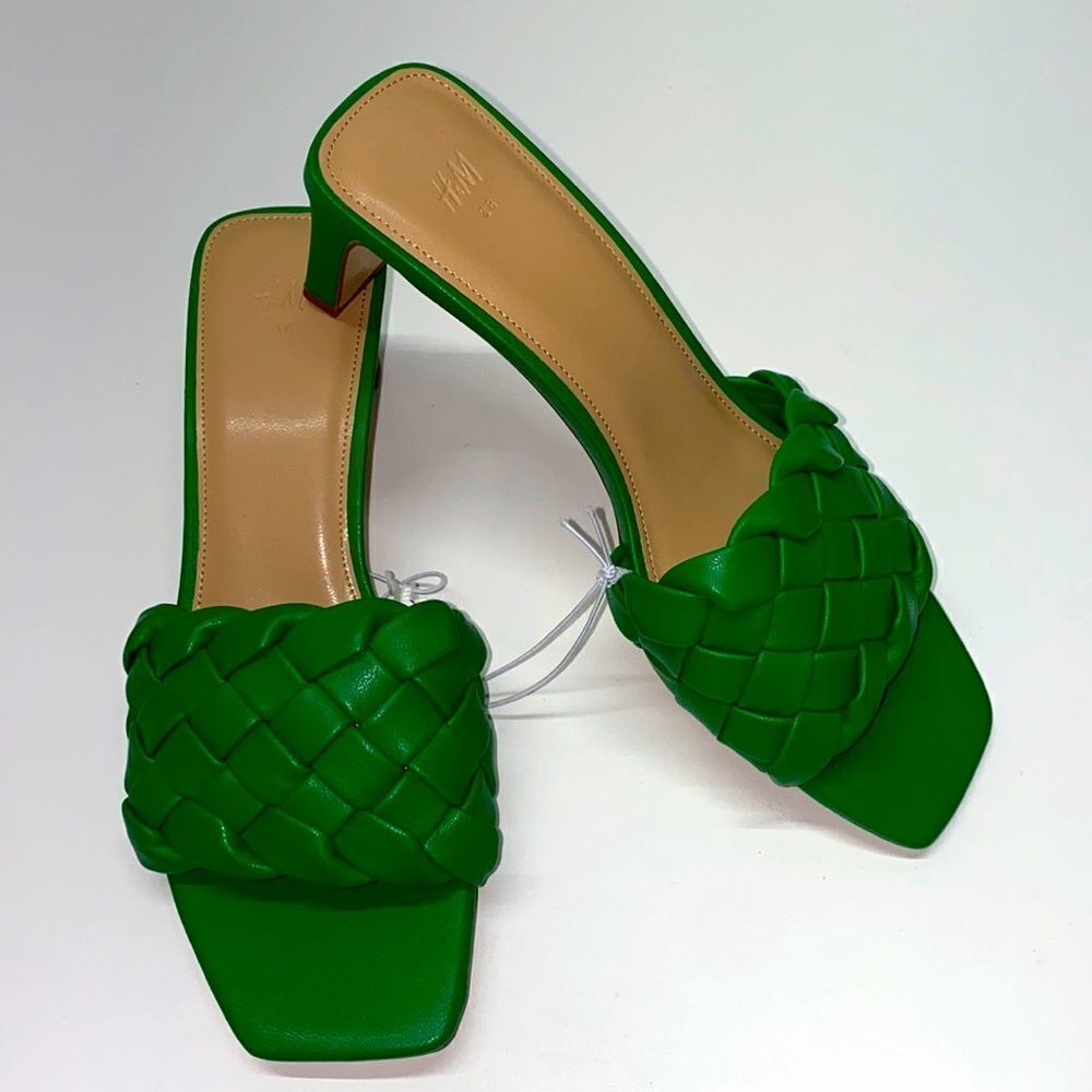 H& M green women’s sandals braided heel shoes sz 5  New